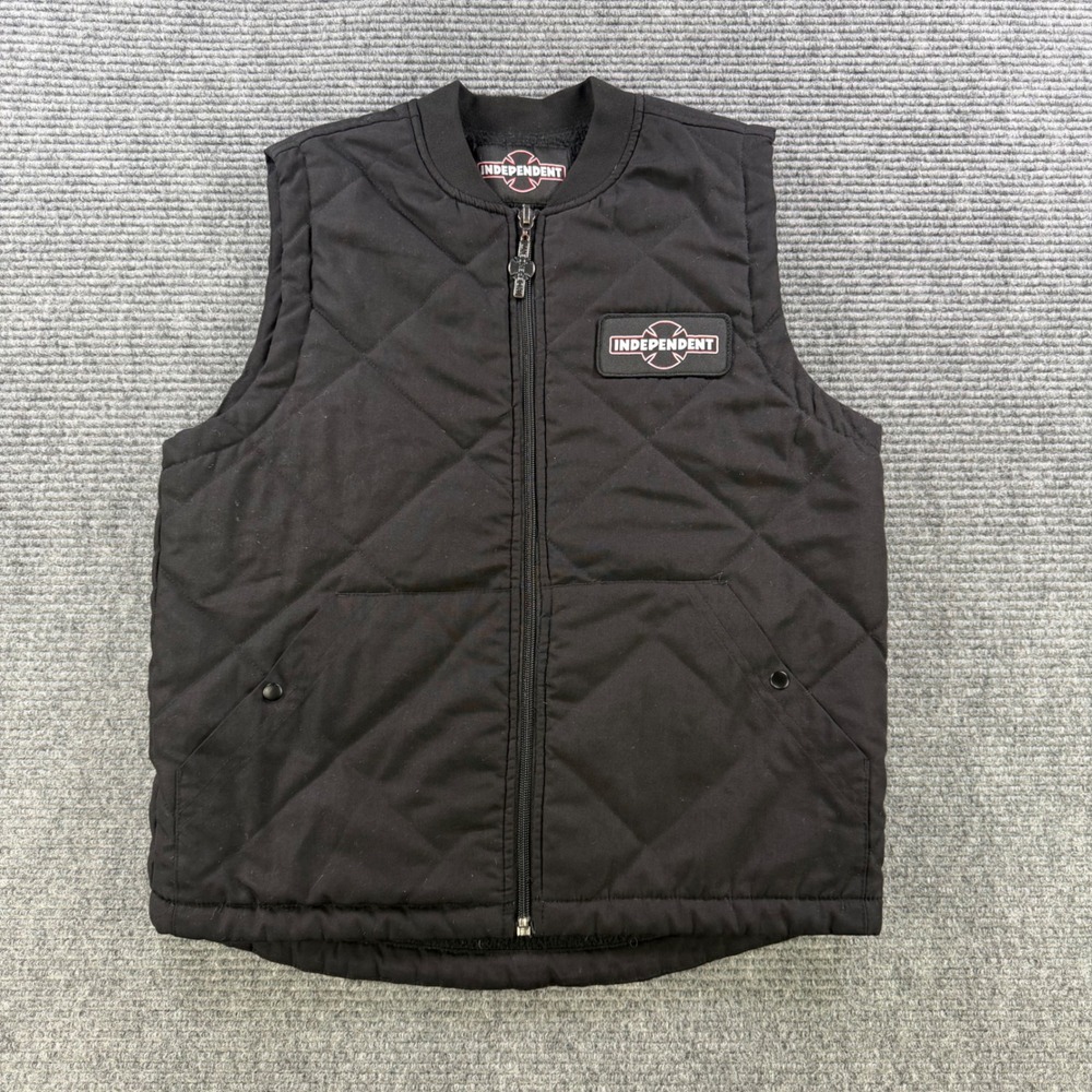 Independent Truck Co Quilted Sherpa Lined Vest Mens Small Black Skater Retro Y2K